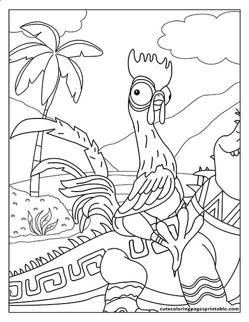 Moana Coloring Page Of Hei Hei Smiling With Sun Shining