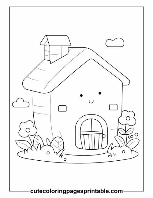 Coloring Page Of House With Playful Leaves