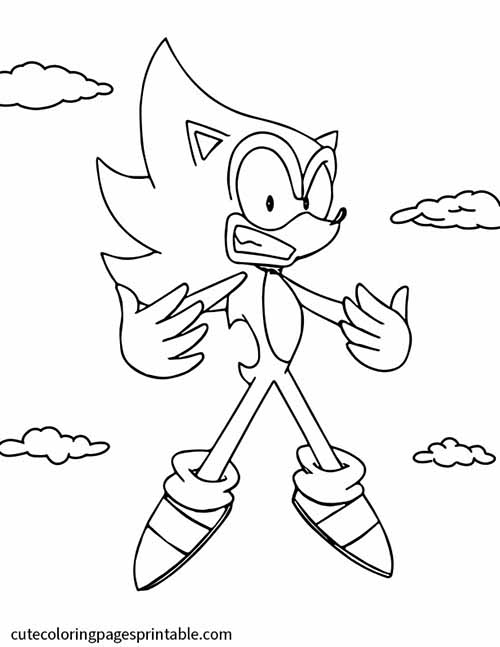 Sonic The Hedgehog Coloring Page Of Hyper Sonic Standing With Clouds