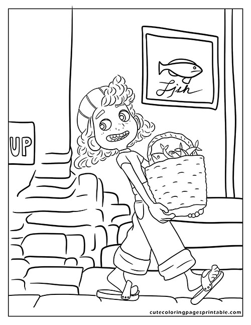 Julia Carrying Basket With Fish Luca Coloring Page