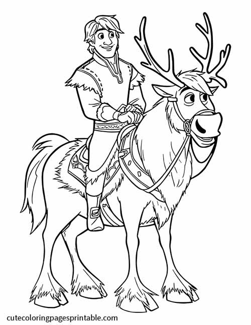 Kristoff Riding Reindeer With Harness Frozen Coloring Page