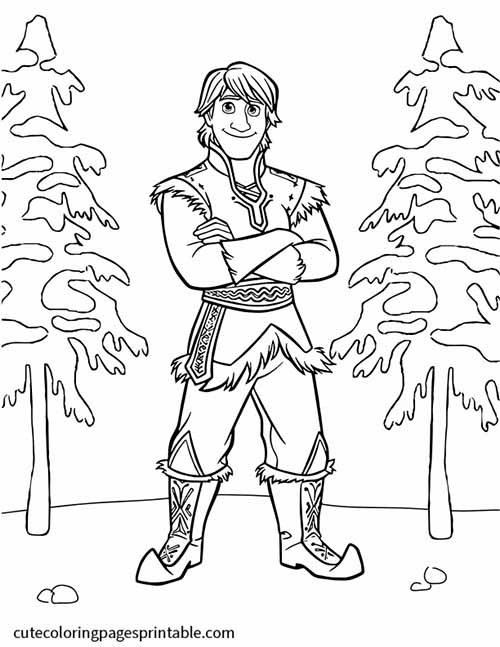 Frozen Coloring Page Of Kristoff Surrounded By Trees With Snow Falling