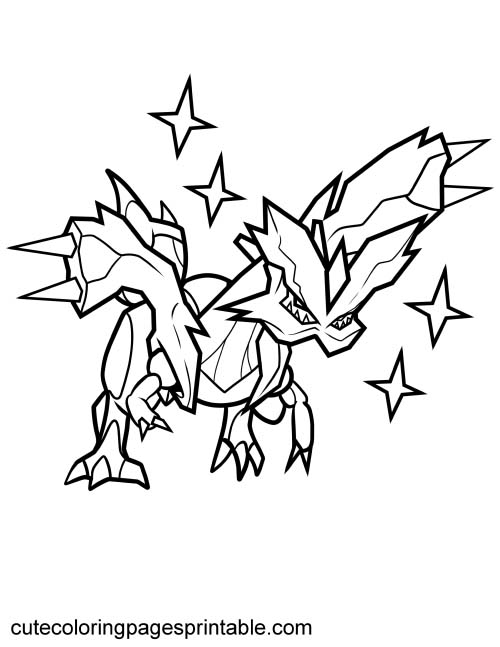 Kyurem With Stars Twinkling Legendary Pokemon Coloring Page