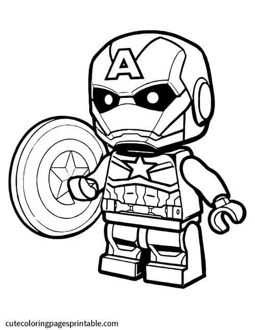 Lego Captain America Holding A Shield With A Star Marvel Coloring Page