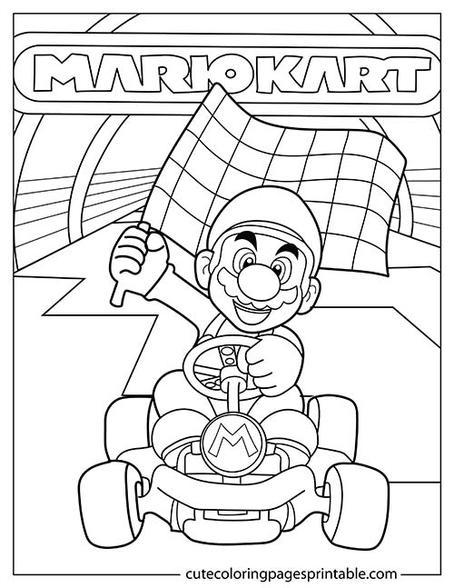 Super Mario Bros Coloring Page Of Mario Kart Driving With Banner