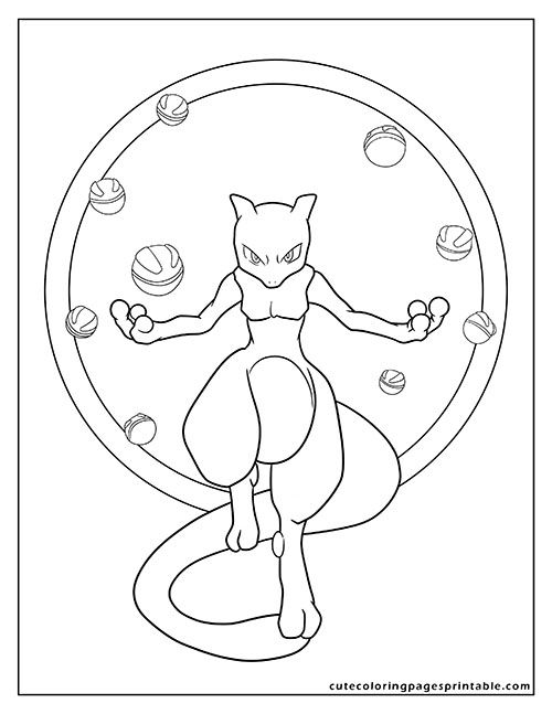 Pokemon Card Coloring Page Of Mewtwo Standing With Arms Spreading