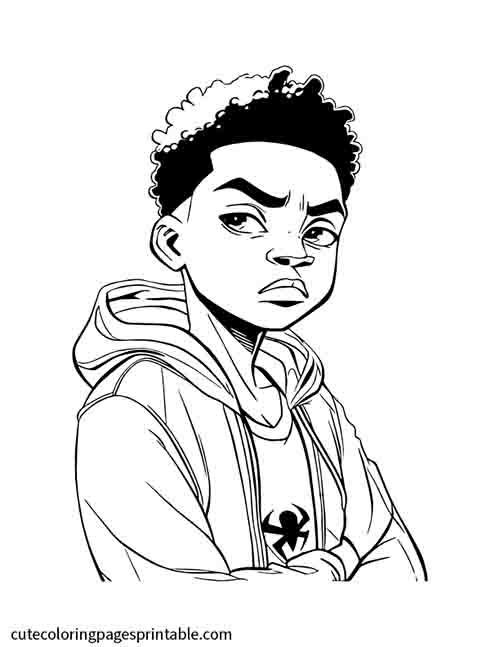 Miles Morales With Intense Expression Spider Man Coloring Page