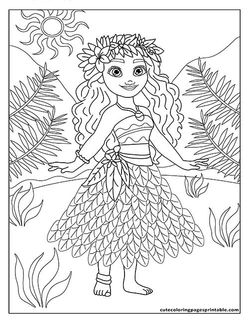 Moana With Sun Shining Coloring Page
