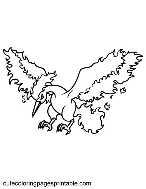 Moltres Spreading Wings Legendary Pokemon Coloring Page