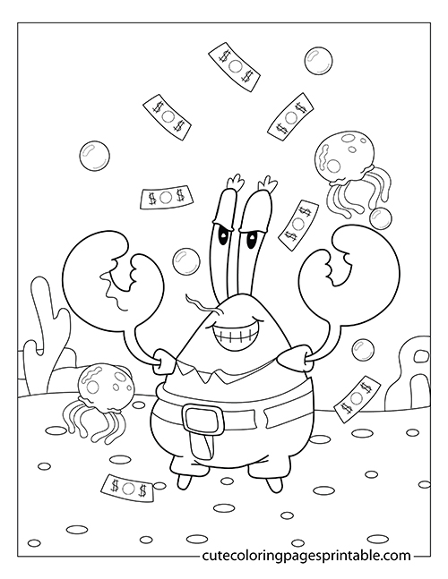 Mr Crab Waving With Money Spongebob Squarepants Coloring Page