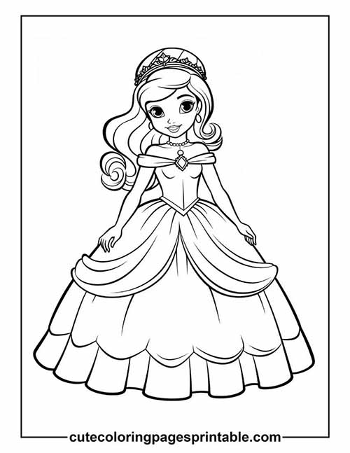Coloring Page Of Princess Wearing Tiara With Curls
