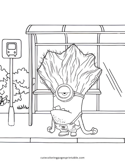 Despicable Me Coloring Page Of Purple Minion With Trees