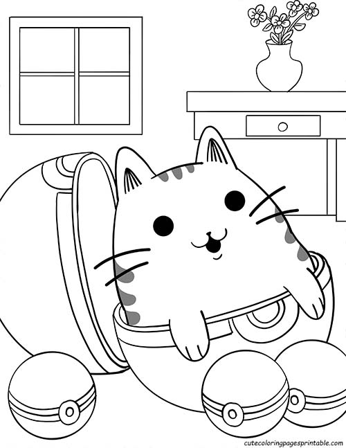 Pusheen With Flowers In A Vase Coloring Page
