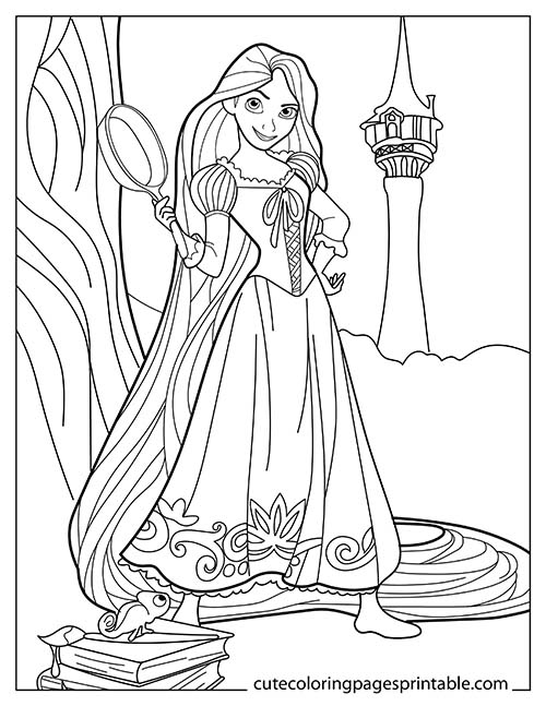 Disney Princess Coloring Page Of Rapunzel Smiling With A Mirror