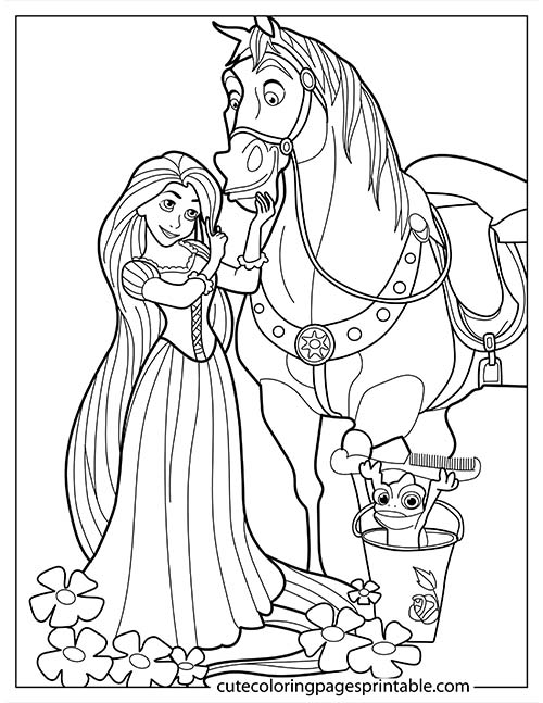 Rapunzel With Flowers Blossoming Disney Princess Coloring Page