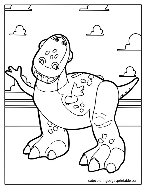 Toy Story Coloring Page Of Rex Smiling With Sun Shining