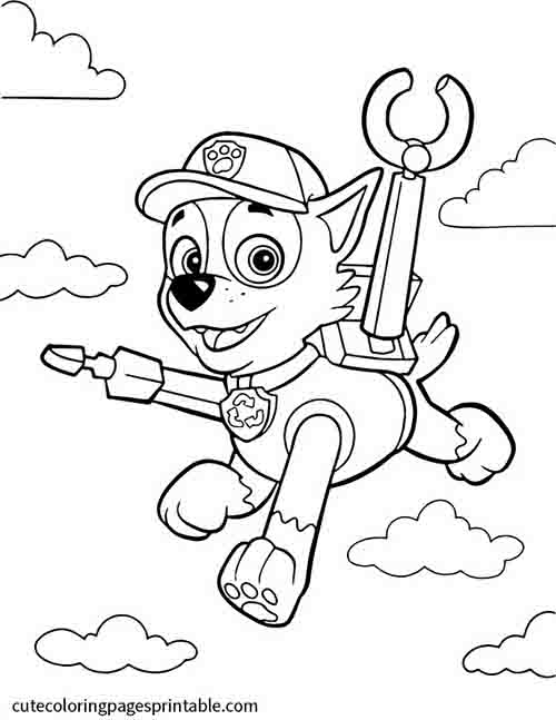 Rocky Flying With Clouds Paw Patrol Coloring Page