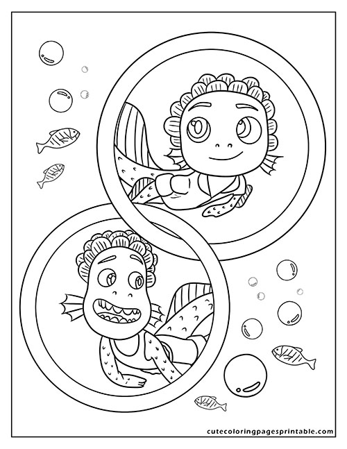 Sea Monster Smiling With Bubbles Luca Coloring Page