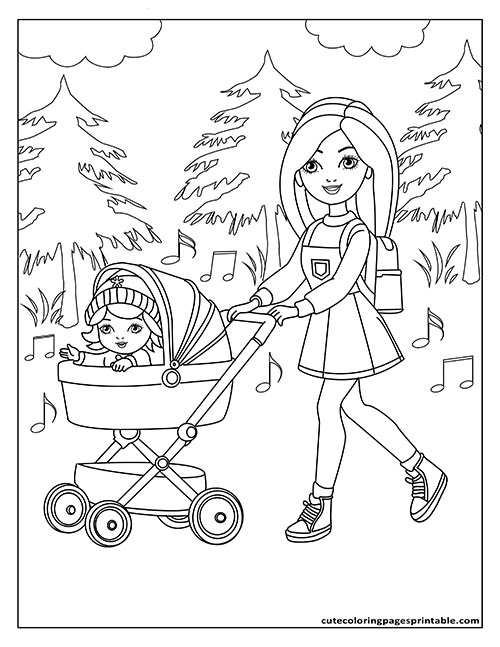 Skipper Walking With A Stroller Barbie Coloring Page