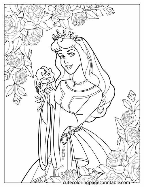 Disney Princess Coloring Page Of Sleeping Beauty Holding A Rose