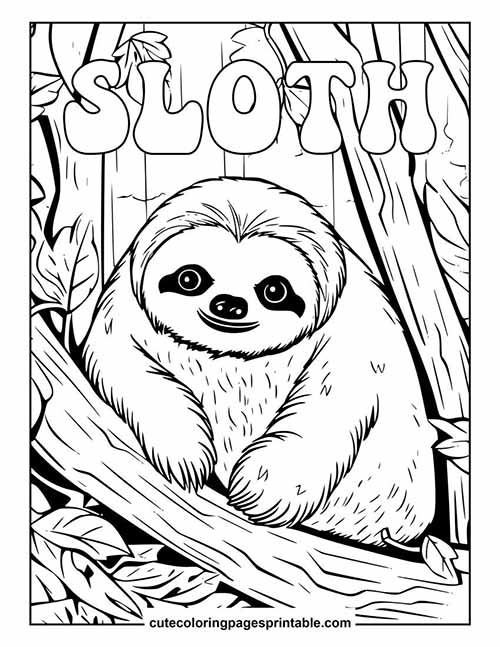 Coloring Page Of Sloth Smiling With Leaves