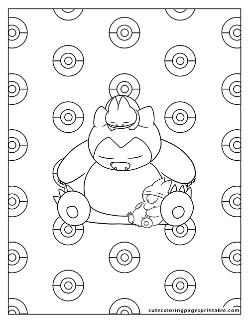 Pokemon Card Coloring Page Of Snorlax With Hugging Bears