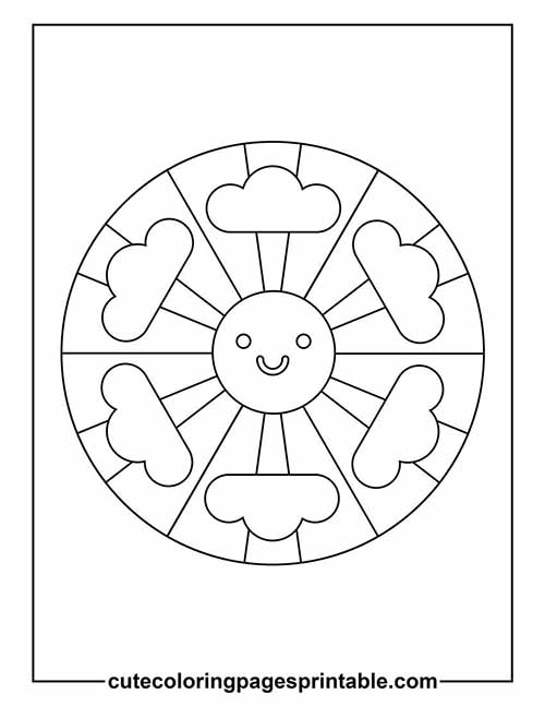 Sun Smiling With Clouds Coloring Page