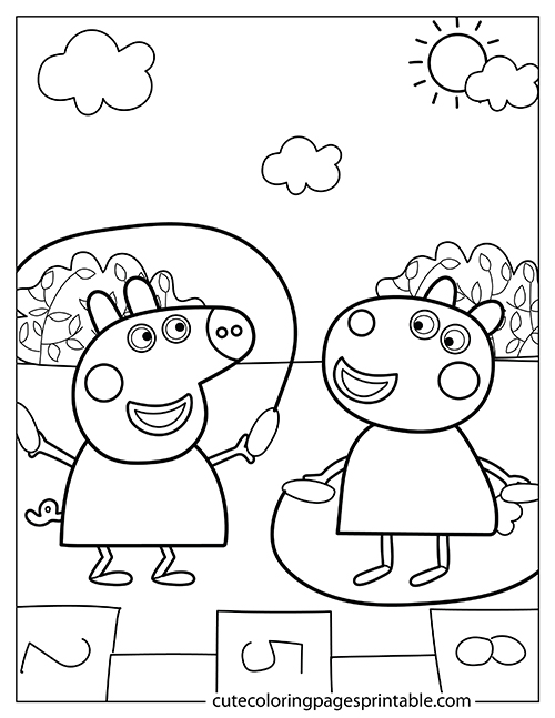 Peppa Pig Coloring Page Of Suzy Sheep With Sun Shining