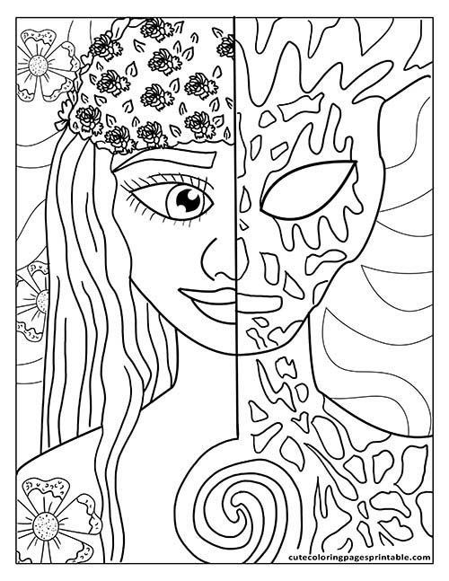 Moana Coloring Page Of Te Ka With Flowers