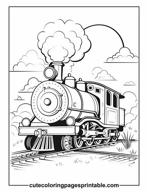 Coloring Page Of Train With Clouds Billowing