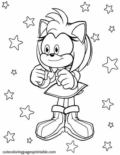 Amy Surrounded By Stars Sonic The Hedgehog Coloring Page