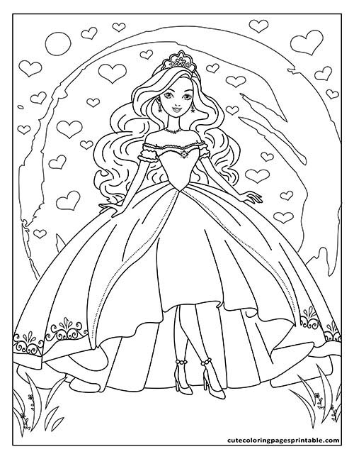 Ball Gown Dress With Hearts Barbie Coloring Page
