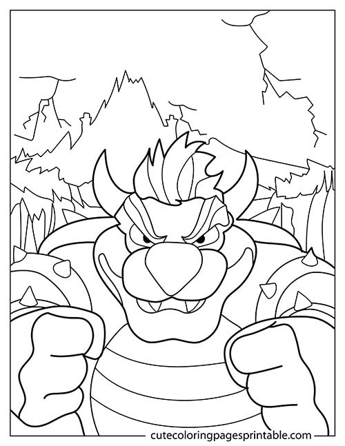 Bowser With Clenched Fists Super Mario Bros Coloring Page