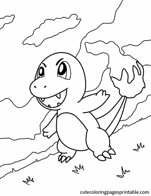 Charmander Walking On Path With Tail Flame  Pokemon Coloring Page