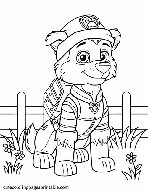 Everest Smiling On Grass Flowers Paw Patrol Coloring Page
