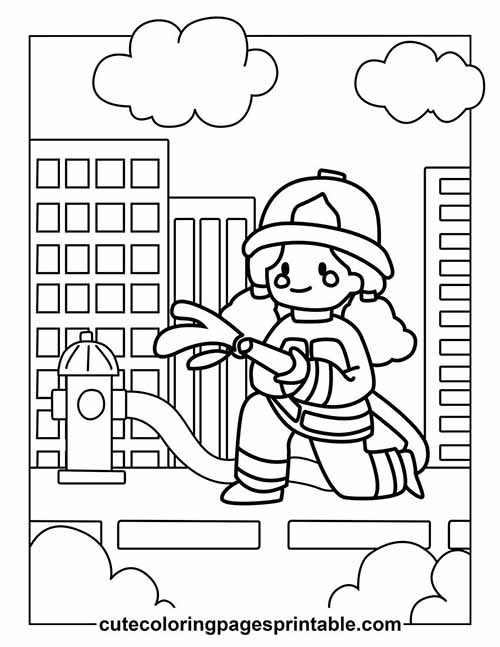 Fire Truck With Buildings Coloring Page
