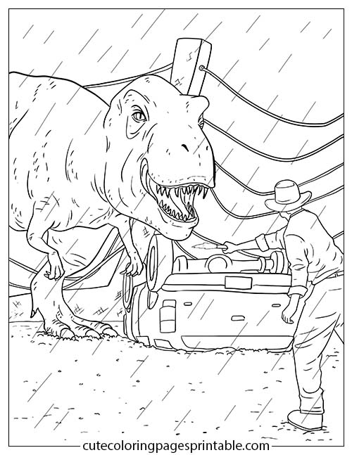 Jurassic Park Dinosaur Roaring With Rain Falling Coloring Page