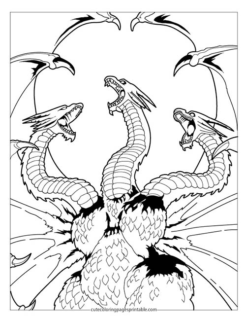 King Ghidorah Roaring With Wings Flapping Godzilla Coloring Page