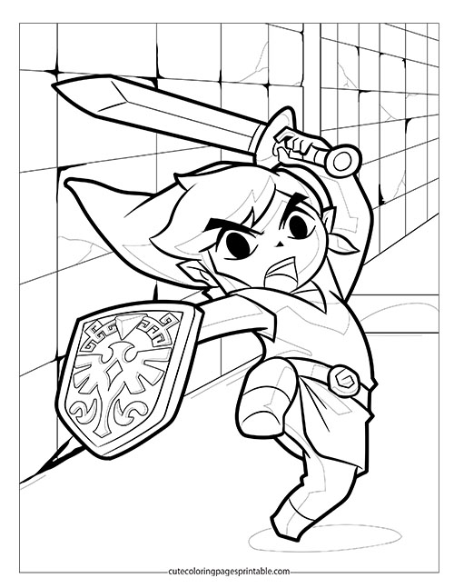 Link Swinging A Sword Zelda Coloring Page