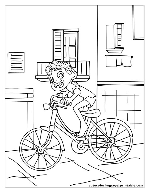 Luca Riding A Bike Coloring Page