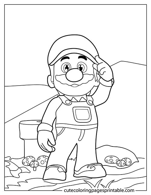 Mario Holding Cap Super Mario Bros Coloring Page