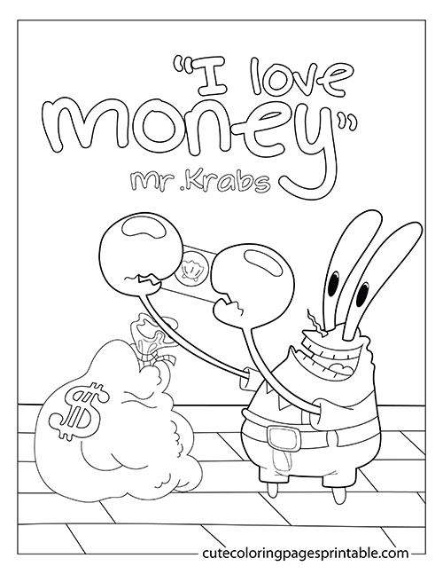 Mr Crab Holding Money Bags Spongebob Squarepants Coloring Page