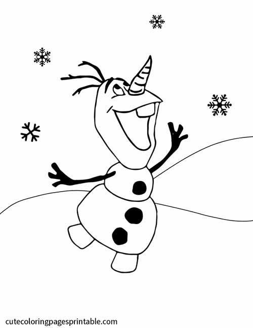 Olaf Dancing With Snowflakes Frozen Coloring Page