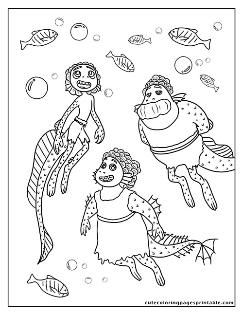 Sea Monster Swimming With Fish Luca Coloring Page