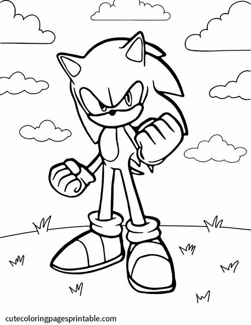 Sonic Standing With Clouds Sonic The Hedgehog Coloring Page