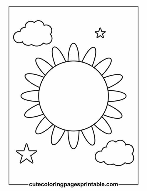 Sun Sun Shining With Clouds Coloring Page