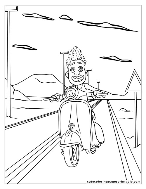 Vespa Scooter With Mountains Luca Coloring Page