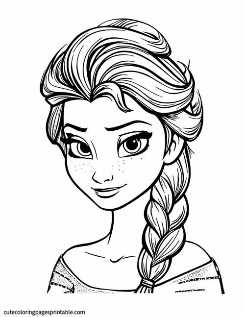 Frozen Coloring Page Of Elsa Braid Over Shoulder Looking Gentle
