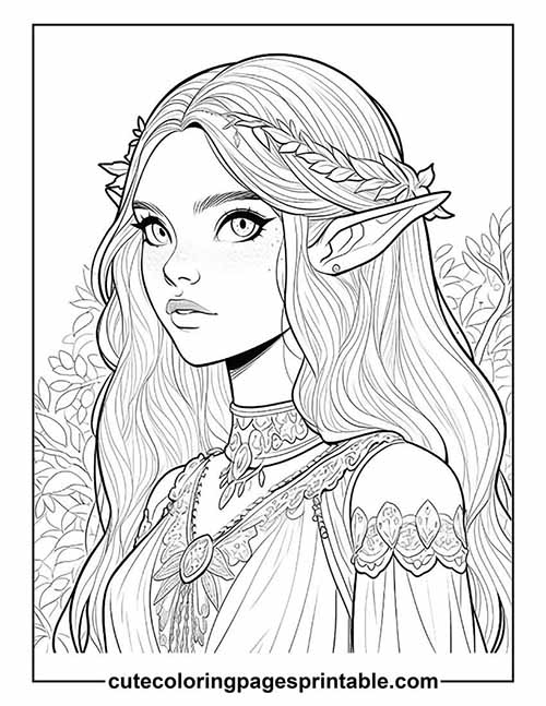 Coloring Page Of Princess With Leaves Intertwining Hair