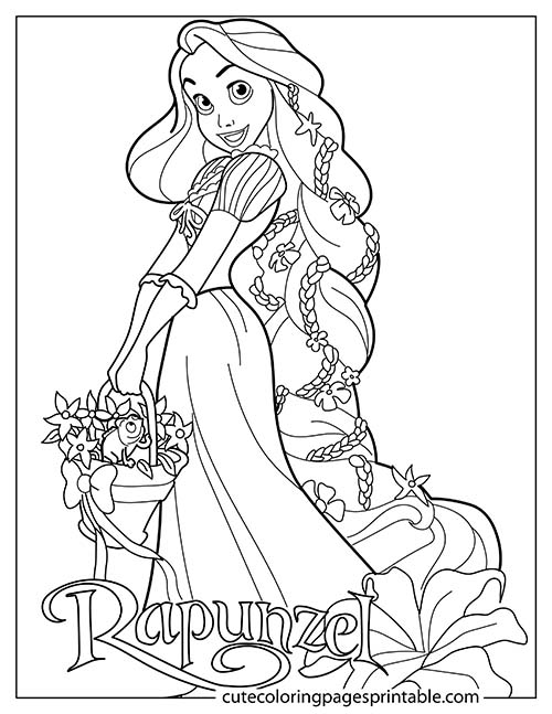 Disney Princess Coloring Page Of Rapunzel Smiling With Flowers